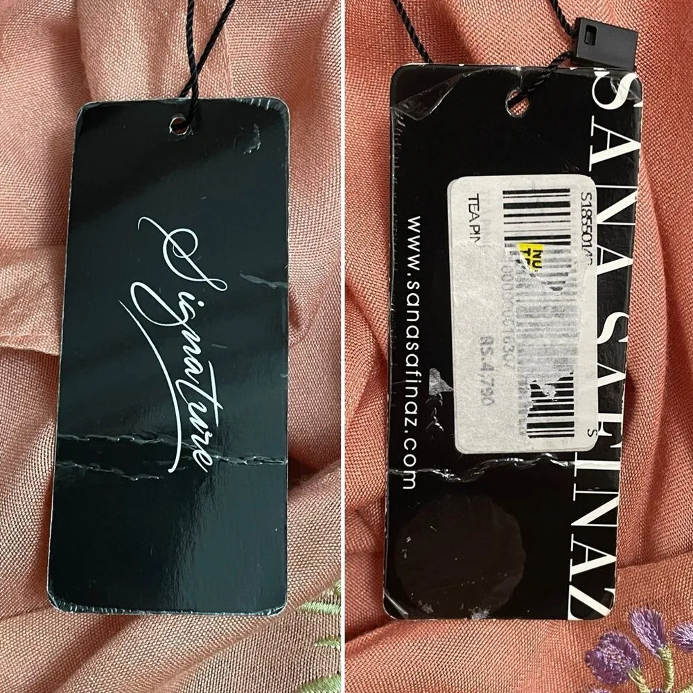 NWT Sana Safinaz Floral Embroidered Tunic Tea Rose Pink Peach Women’s Size Small - Image 7