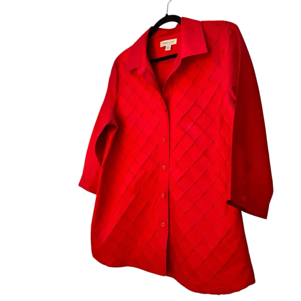 Coldwater Creek 100% Silk Red Diamond Pintuck Button Front Blouse Women’s L GUC - Image 9