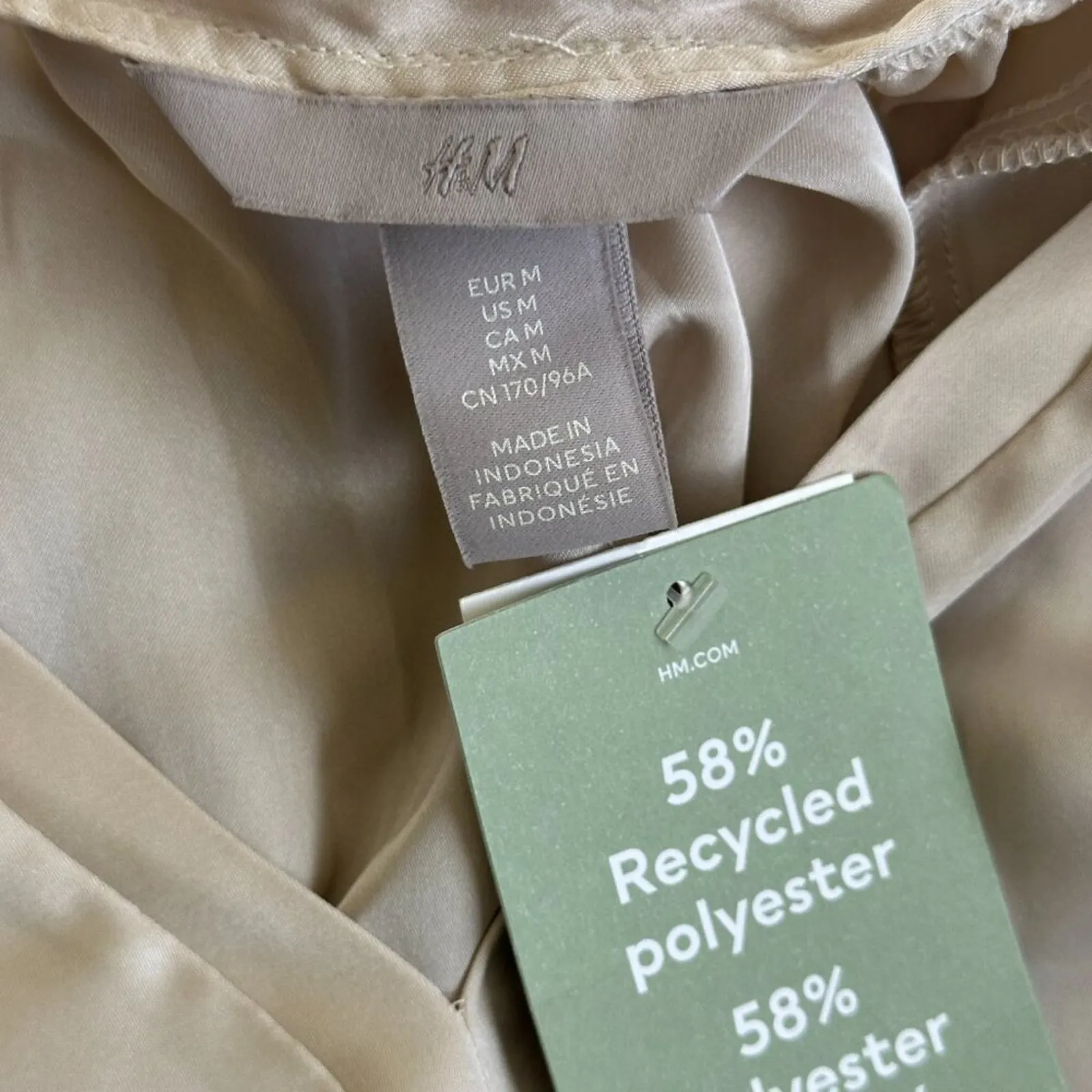 NWT H&M Top Womens M Taupe Tie Neck Peasant Earthy Boho Cottagecore Neutral - Image 5