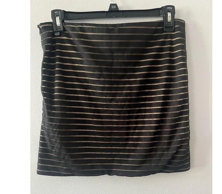 Forever 21 Skirt Women's Medium Black Cream Striped Mini Fitted Bodycon Twee - Image 3