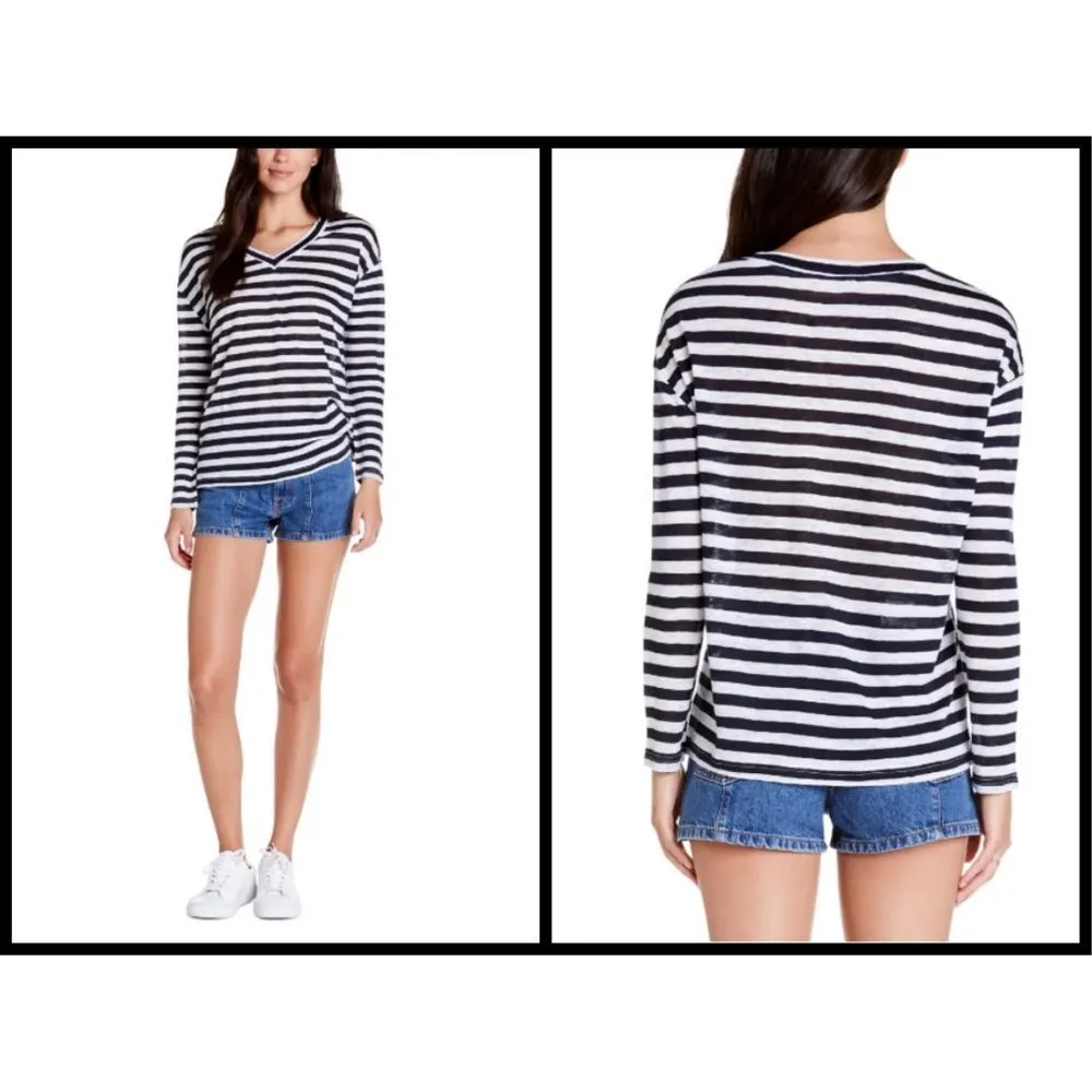 đź’•MICHAEL STARSđź’• Melanie Slouchy Stripe Tee Admiral Stripe Black & White Linen - Image 4
