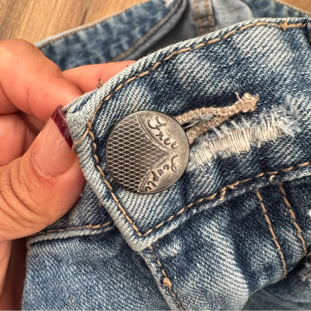 Free People Blue Distressed Jean Shorts - Image 7