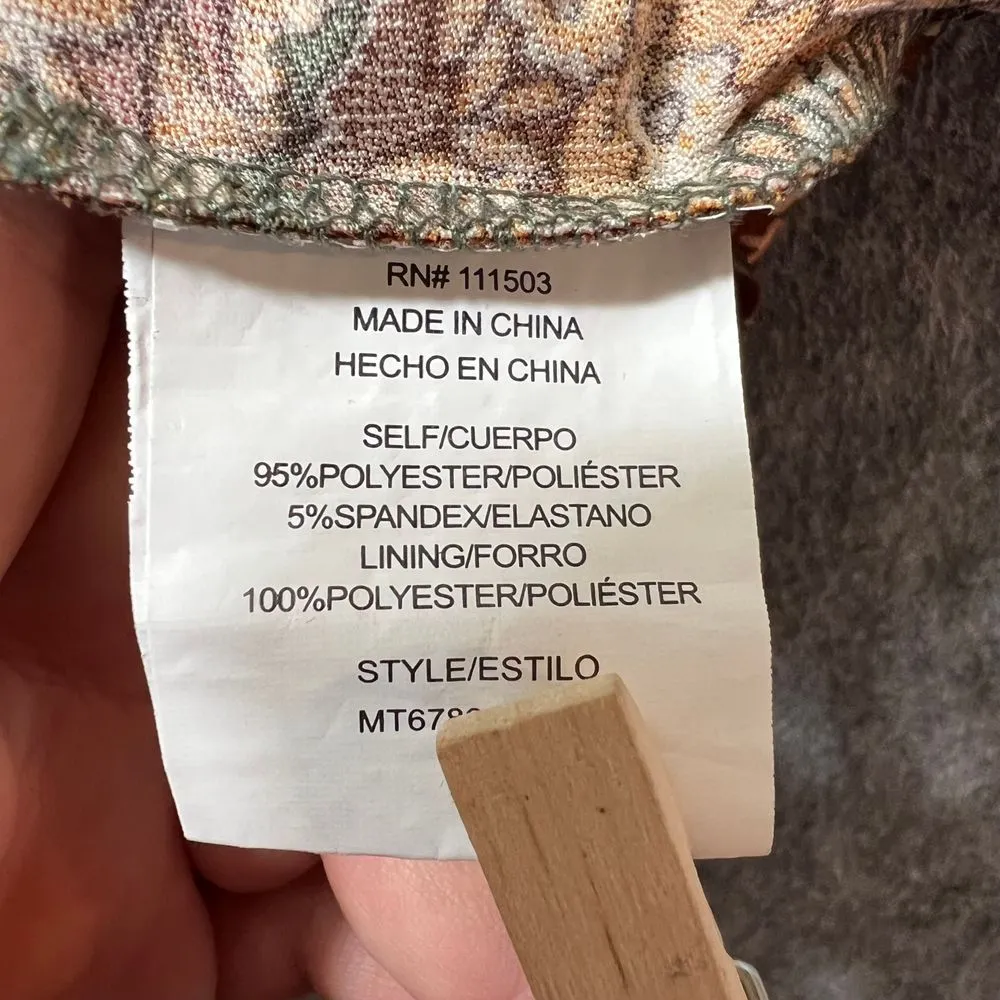 Lily White‎ Floral Cami Top Criss Cross Back Tie Peplum Green Orange L - Image 3