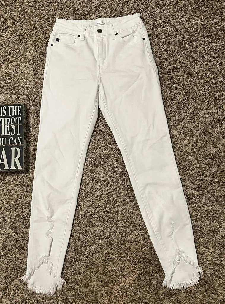 KanCan Women’s White High Waisted Skinny Jeans with Distressed Ankles size 3/25 - Image 1