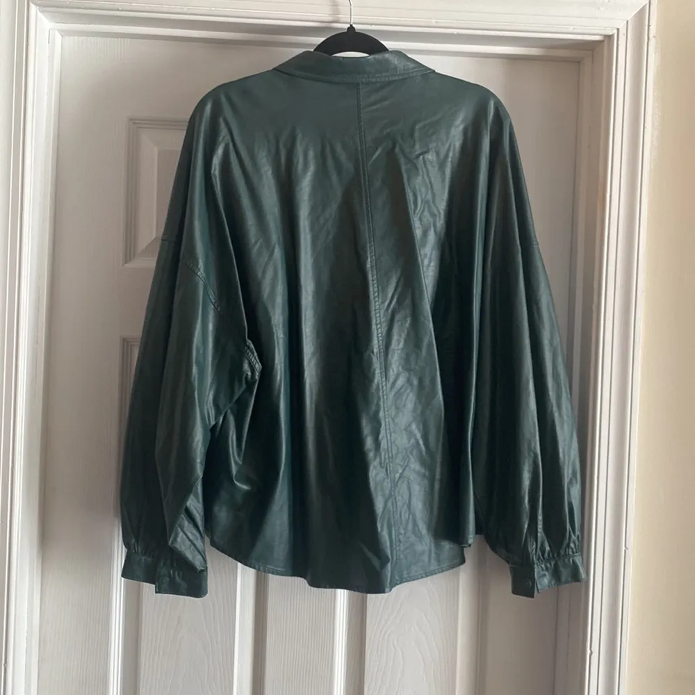 Prologue Hunter Green Faux Leather Button Up Shirt - Image 5