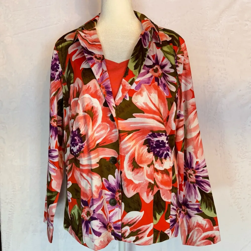 Chico’s Additions Bold Bloom Cannon Jacket & Matching Coral Tank Top - Image 8