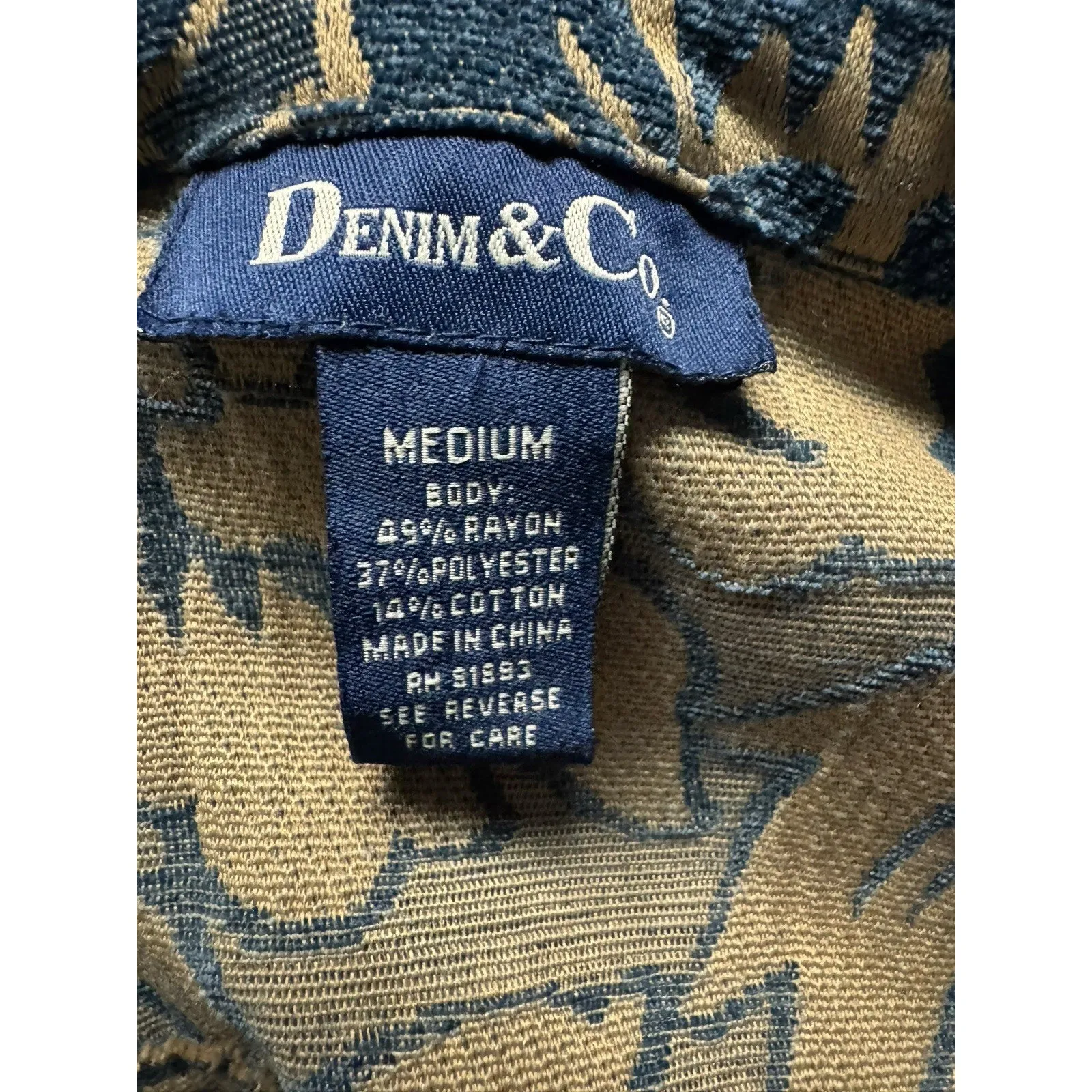 Denim & Co Medium Jacket Blue Brocade Curtain Tapestry Statement Piece Floral - Image 5
