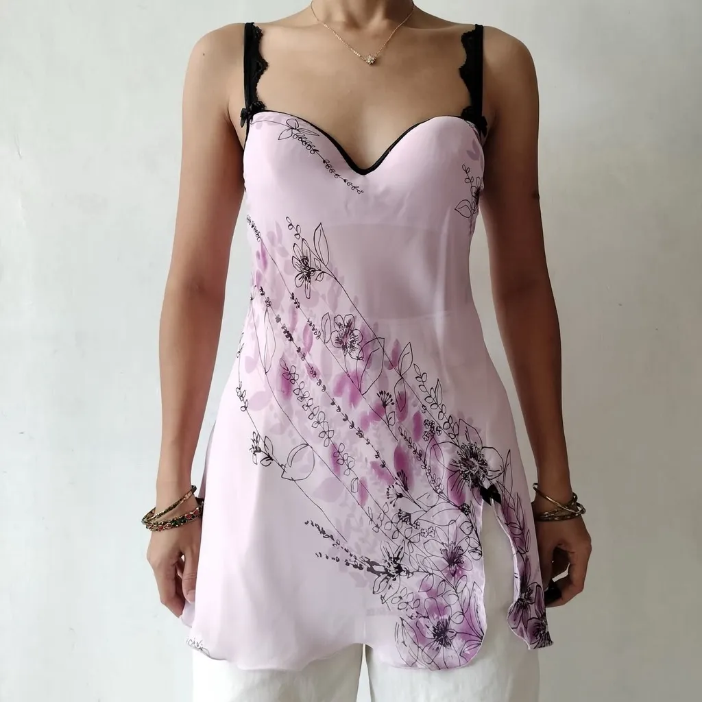 Floral Printed Lace Strap Chemise Size‎ Large - Image 7