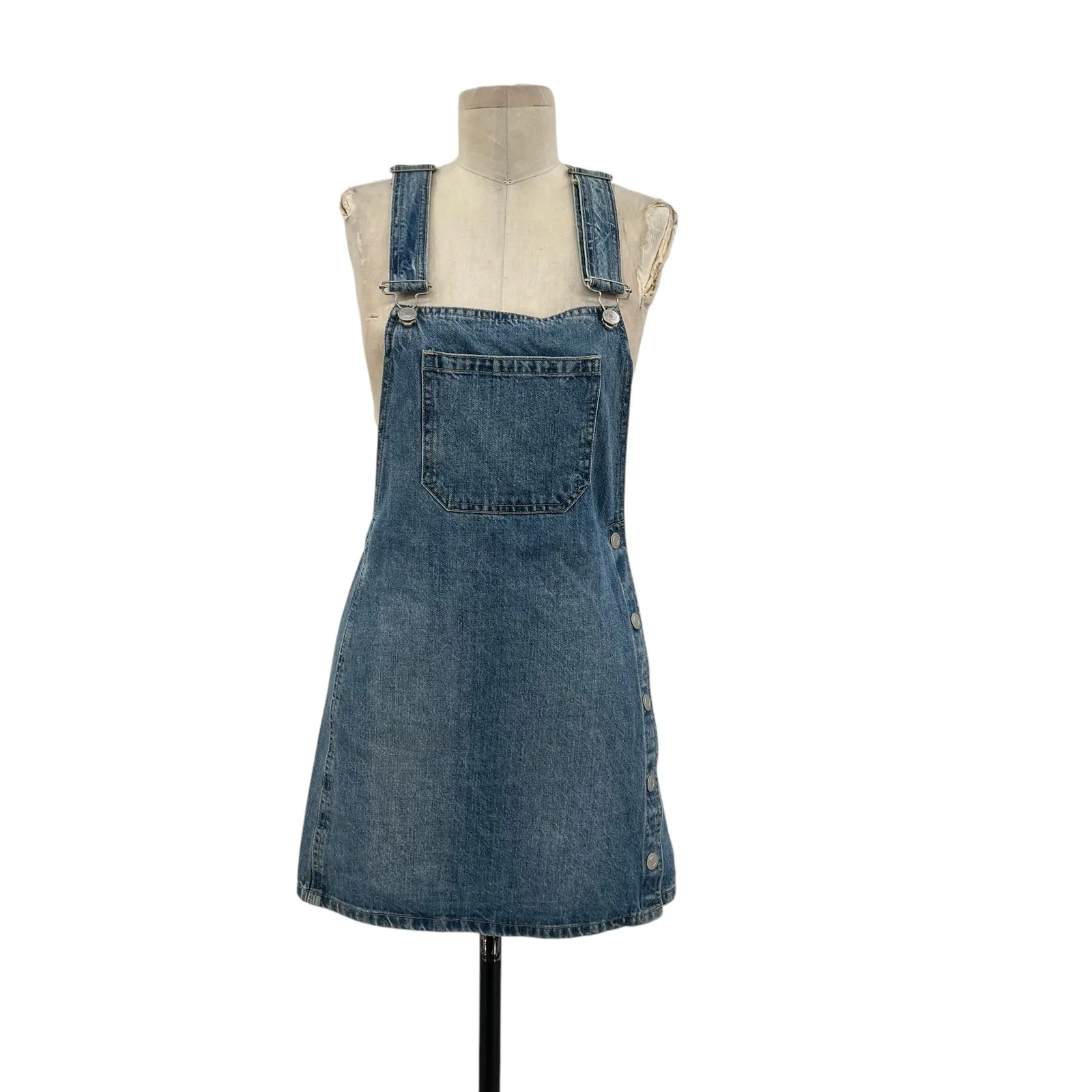 Free People Louise‎ Denim Skirtall Overall Dress Medium Wash Blue Size 0 - Image 3