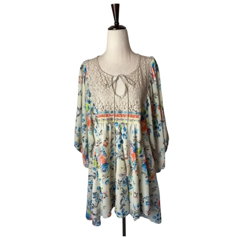Ivy Jane Shirt Women Medium Ivory Floral‎ Lace Boho Asymmetric Hem Tunic Top - Image 2