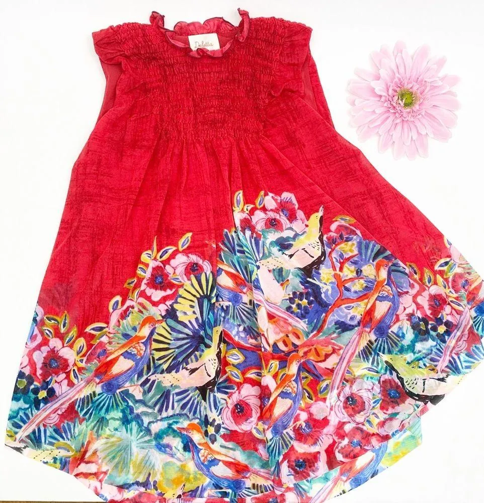 Anthropologie Deletta Epona Tropical Bird Floral Mock Sleeveless Top Red - Image 5