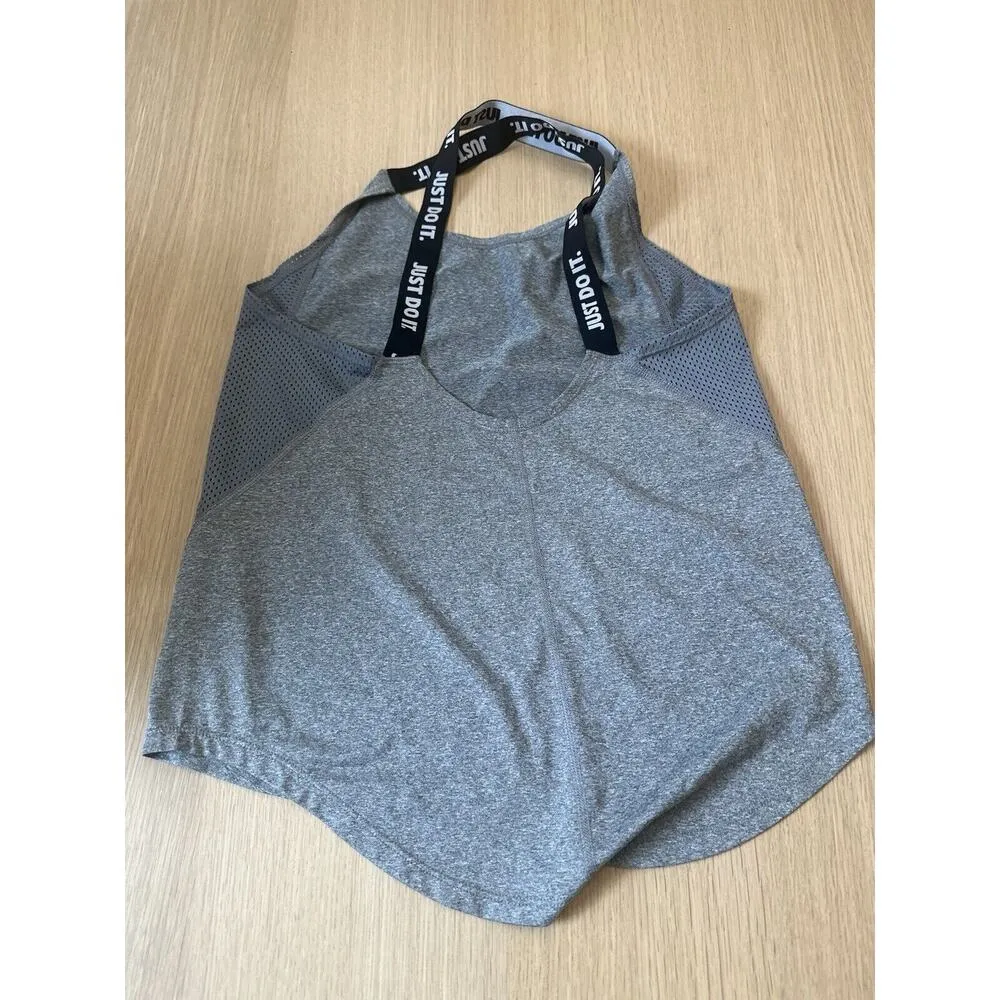 Nike Dri Fit Just Do It Tank Top Women's Size Small Gray/Black Band Logo - Image 4