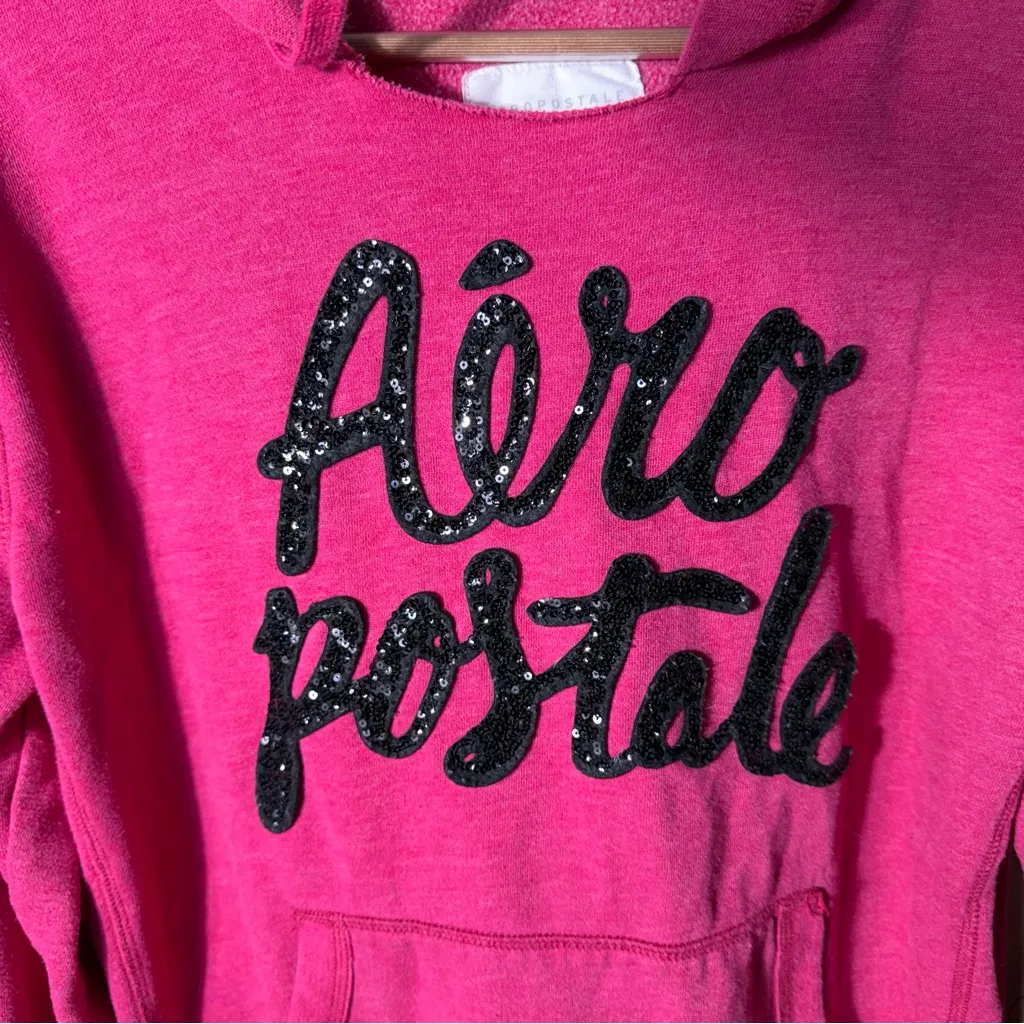 Y2K Aeropostale Pink and Black Sequin Hoodie Size Large - Image 8
