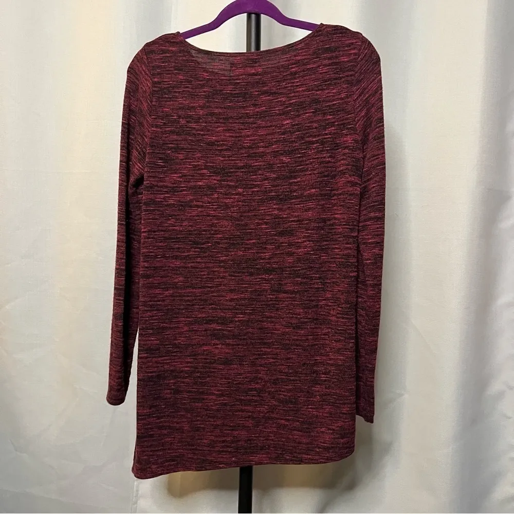 MAX Studio Burgundy and Black Asymmetrical Long Sleeve Sweater Small - Image 3
