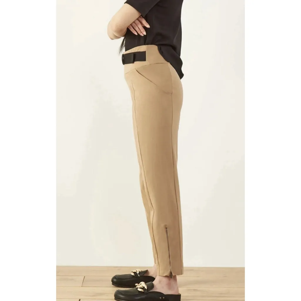 ADAY Warm Up Latte Tan High Rise Tapered Trousers $190 Small Ankle Zips Belted - Image 2