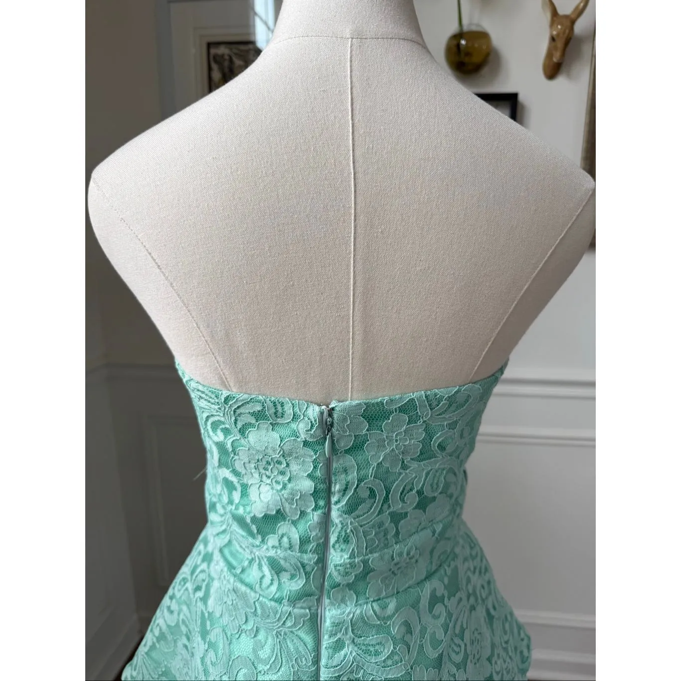Vienna Mint Green Lace Peplum Mermaid Formal Gown XS 2 - Image 7