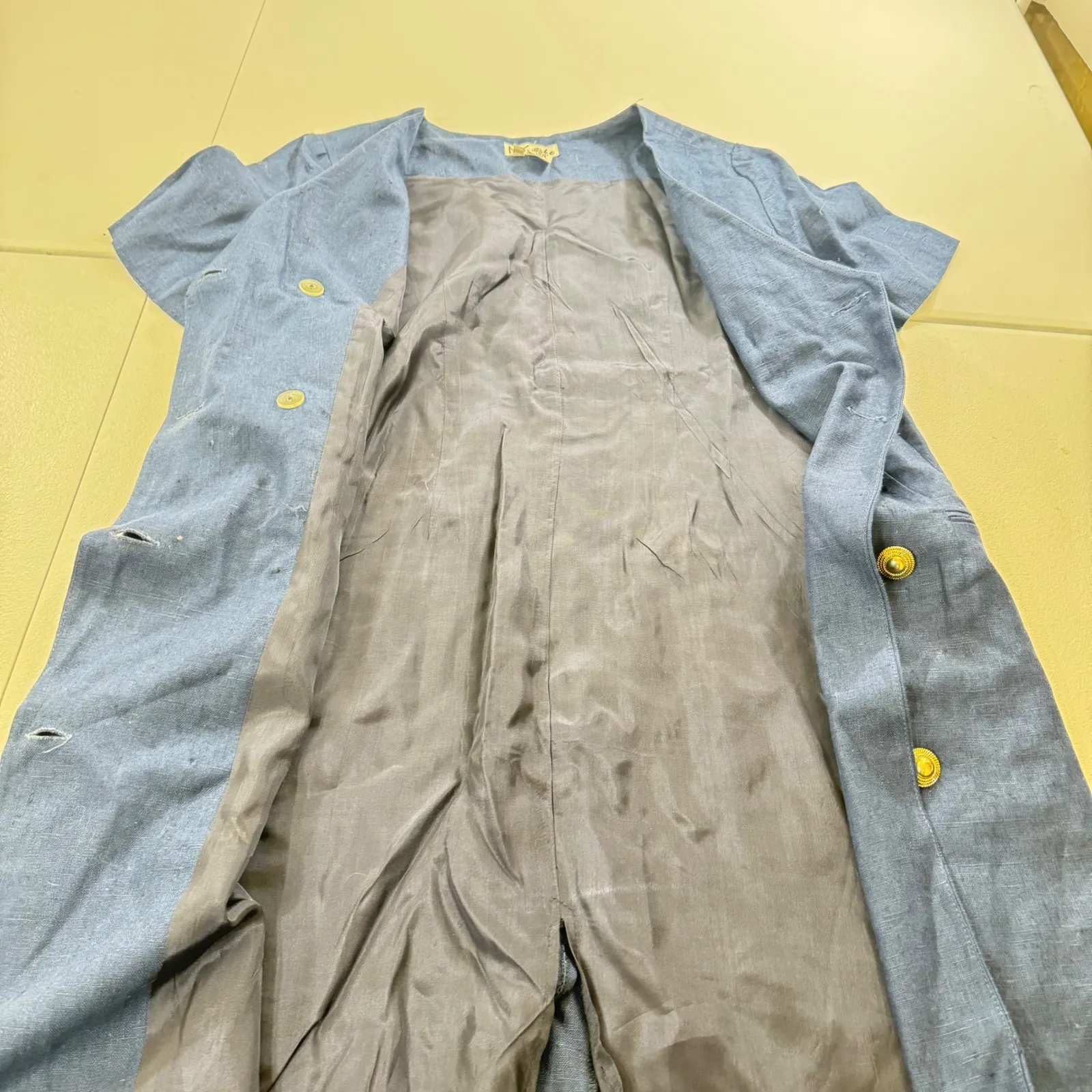 Y2K NY Sake Navy sailor Linen Double Breasted V Neck Sheath Dress Size 12 Blue - Image 4