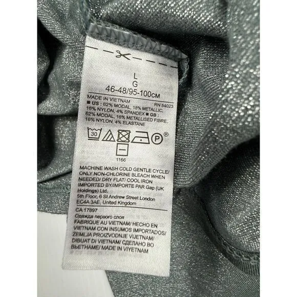 Banana Republic Shimmer Long Sleeve Top Metallic Gray Casual Stretch Shirt‎ L - Image 7
