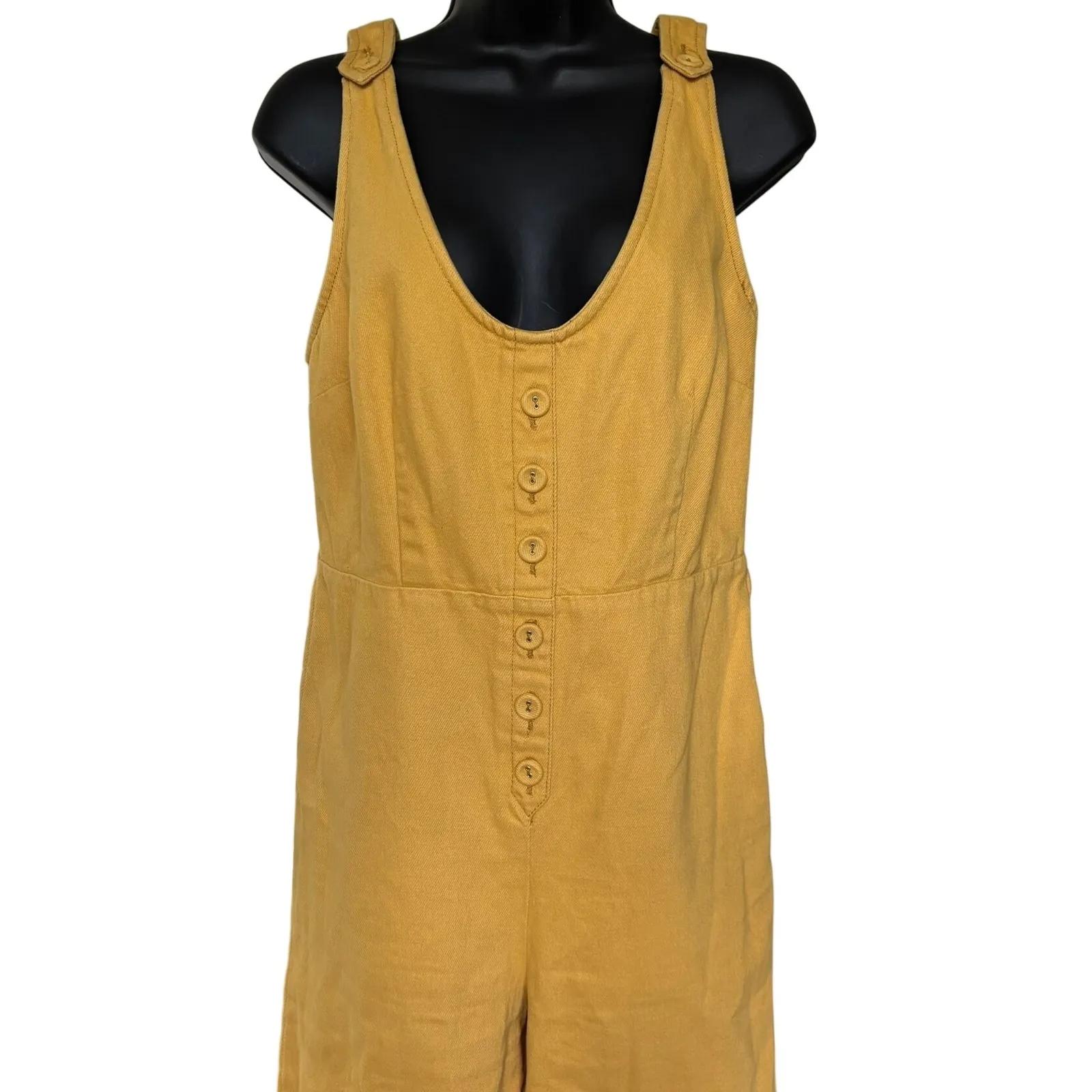 Urban Outfitters 100% Cotton Denim Jumpsuit Sz S Yellow Boho Hipster Folk Goblin - Image 2