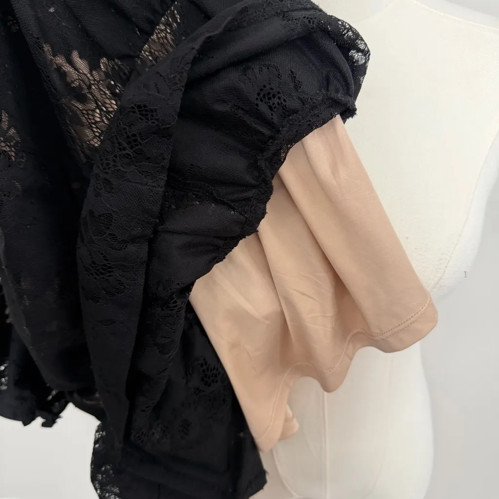 Torrid Top Babydoll Lace Tiered Ruffle Puffed Short Sleeve Boho Black Nude Tan - Image 15