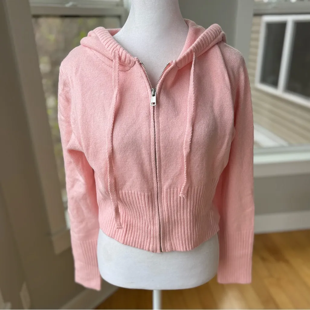 MUSERÀ Pink Cropped Zipper Hoodie Cardigan Sweater Size Large NWT - Image 10