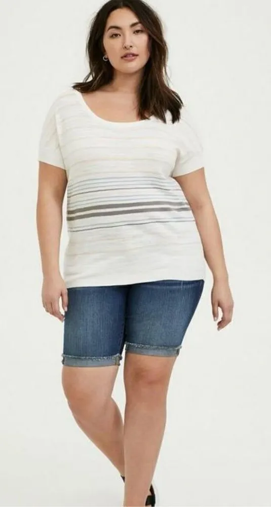 Womens Torrid White Multi Stripe Slub Dolman Lightweight Sweater Top - Sz 1X 1 - Image 1