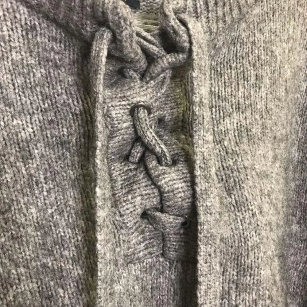 Zara Knit M Lace Up Wool Gray Sweater Size M - Image 7