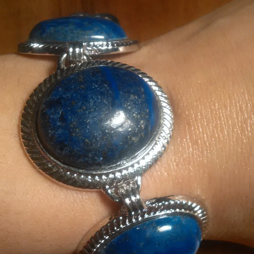 Lapis Lazuli Silvertone Toggle Clasp Bracelet - Image 2