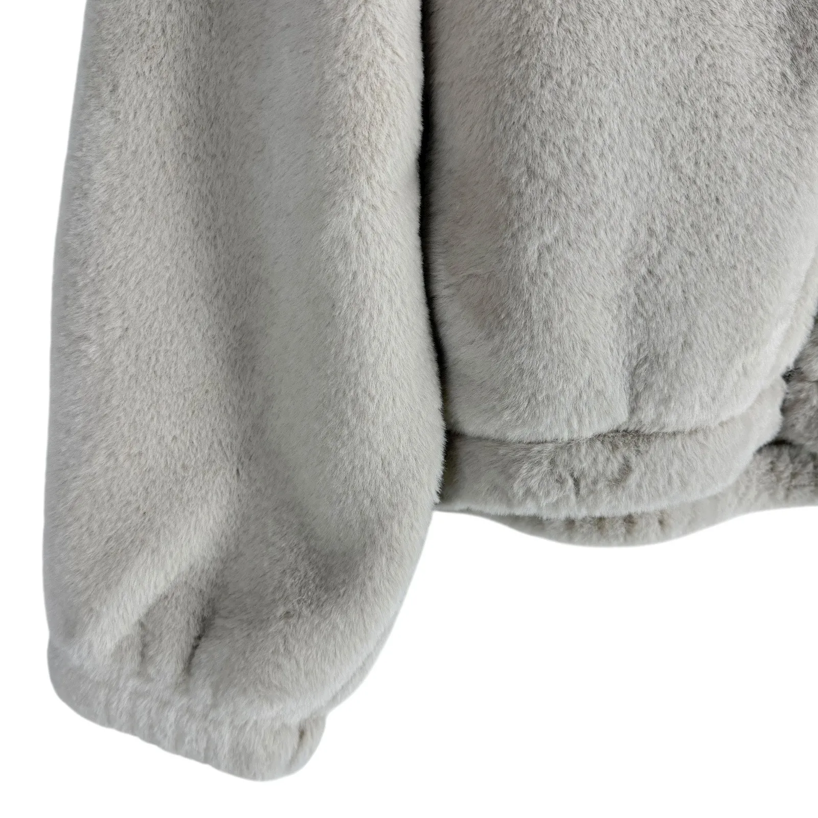 GU Japan Faux Fur Front Zip Hoodie Jacket Natural Beige Size S - Image 8