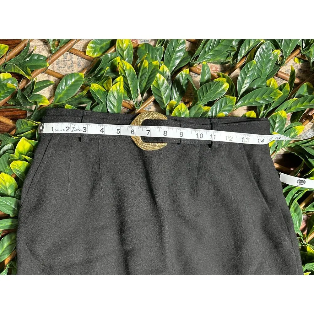 Vintage 100% Wool Black Midi Skirt with Gold Belt Size Small - Image 10