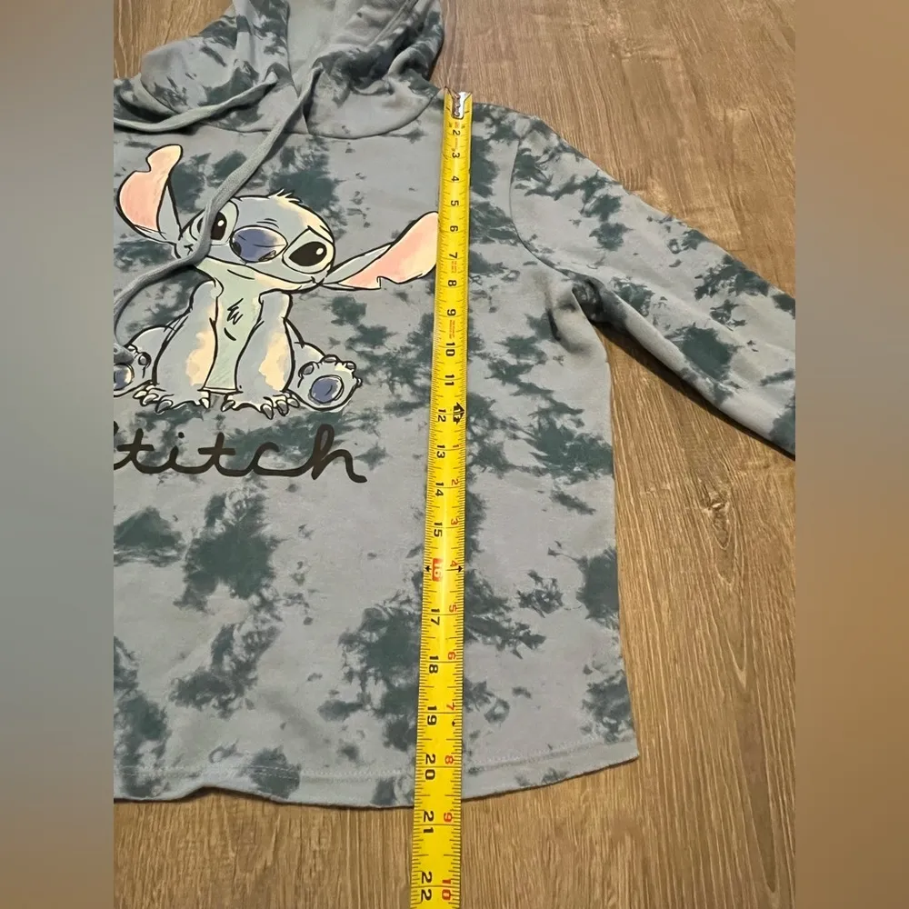 Disney Lilo and Stitch Ohana Blue Tie Dye Boxy Cropped Hoodie Sweatshirt Size S - Image 6