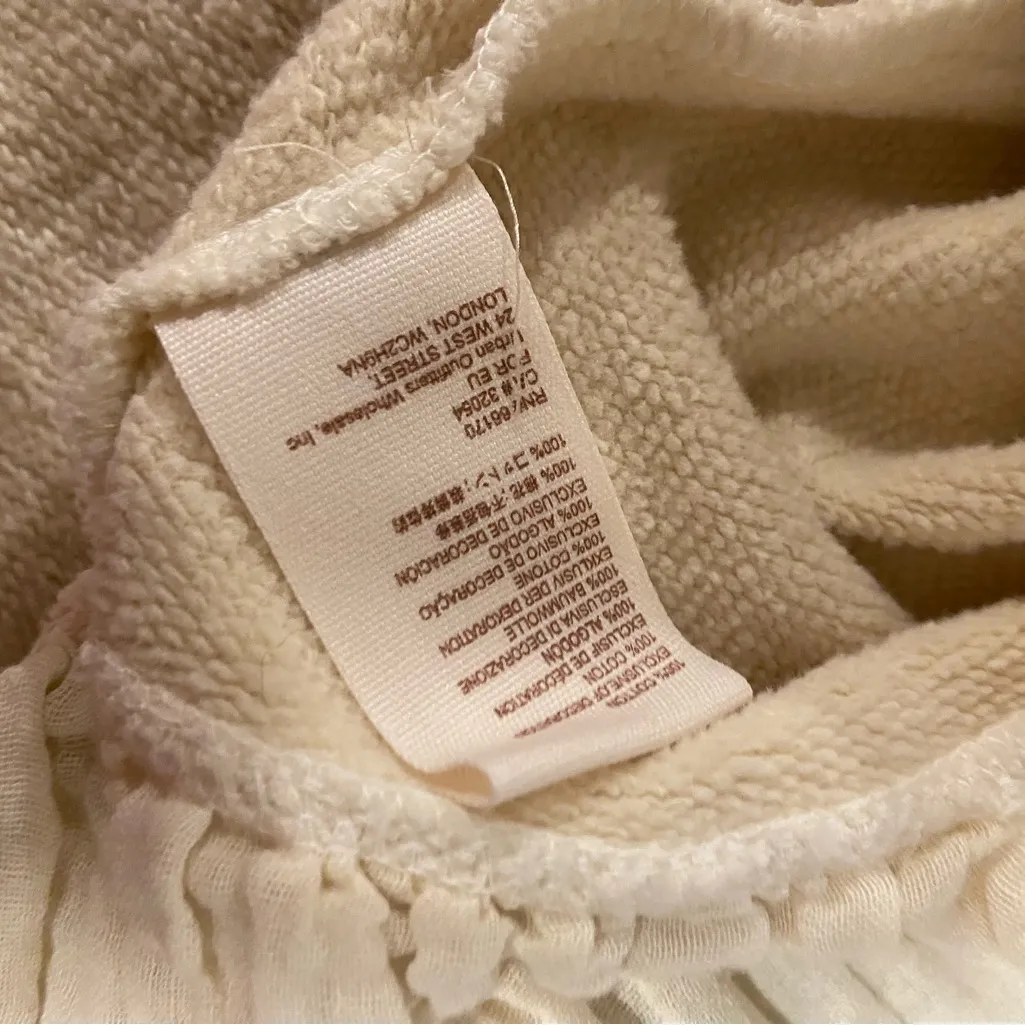 Free People  Size L Cream Oversized Hoodie Boho Mixed Fabric Raw Hem Pullover - Image 10