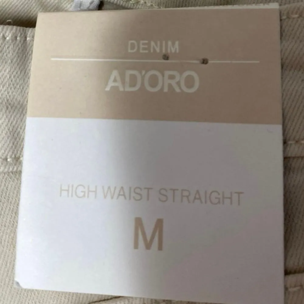 NEW Adoro Beige Frayed Distressed High Waist Straight Flared Denim Jeans Pants M Size M - Image 6