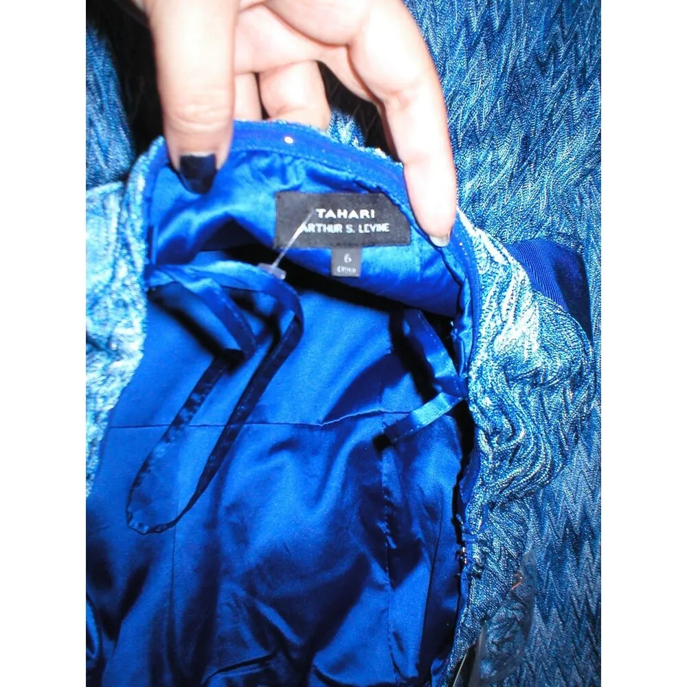 New Womens NWT Tahari Dress Sail Away Maxi Long Strapless Straps 2 Blue White - Image 9