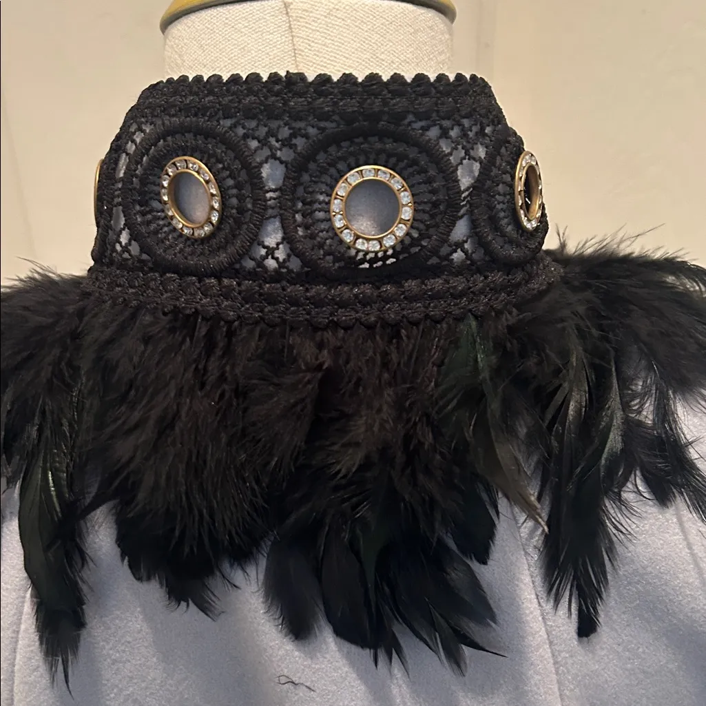 Source Unknown Elegant Gray Women's Cape with Feather Detail - Image 5