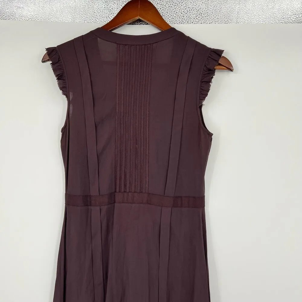 Theory brown cap sleeve silk tie waist pullover dress Bergdorf Goodman size 6 - Image 3