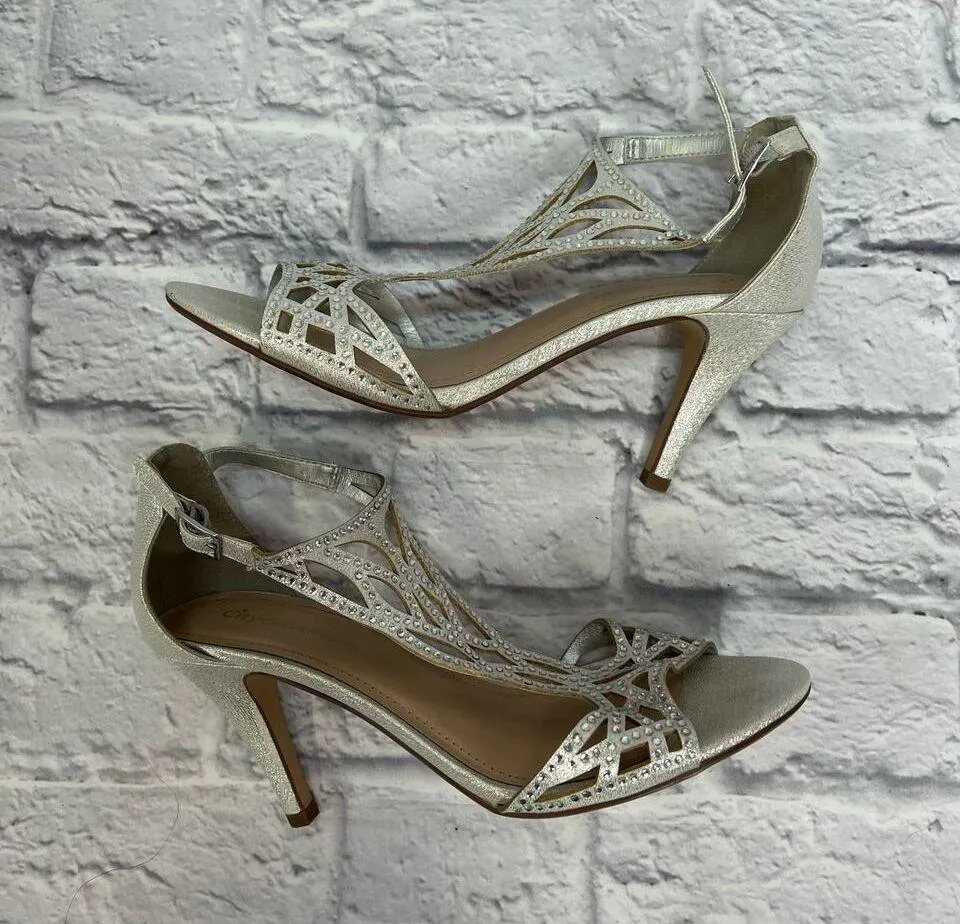 City Classified Womens Maggie Rhinestone Formal Heel Silver Size 9 Ankle Strap - Image 4