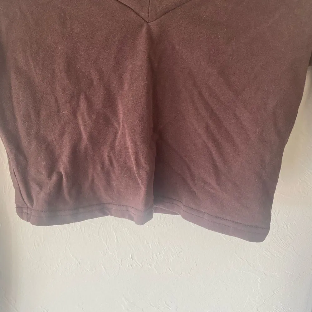 SHEIN brown long sleeve cropped v-neck top shirt - Image 3