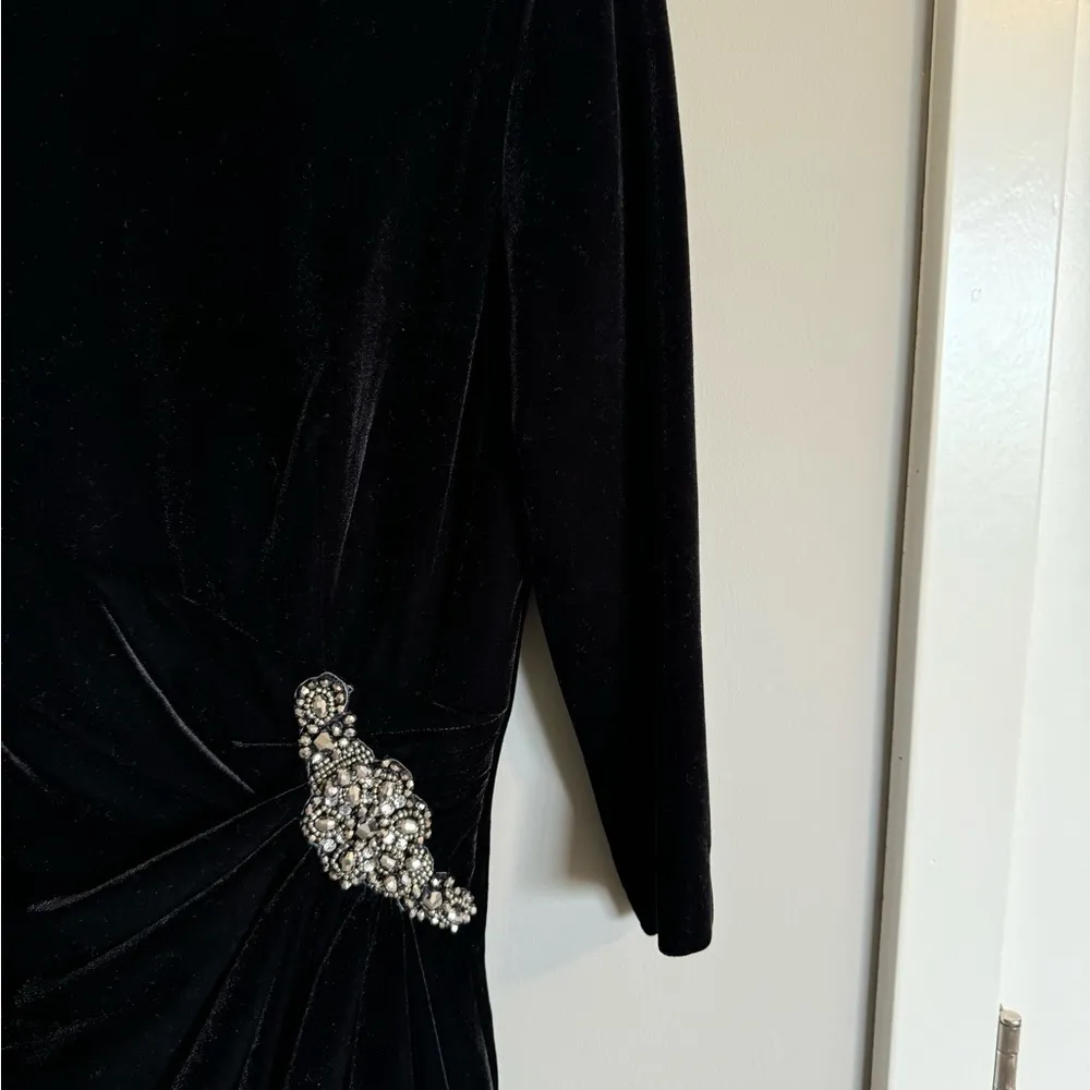 Alex Evenings Black Velvet Dress & Wrap Set Beaded Waist Size 10 Formal Cocktail - Image 5