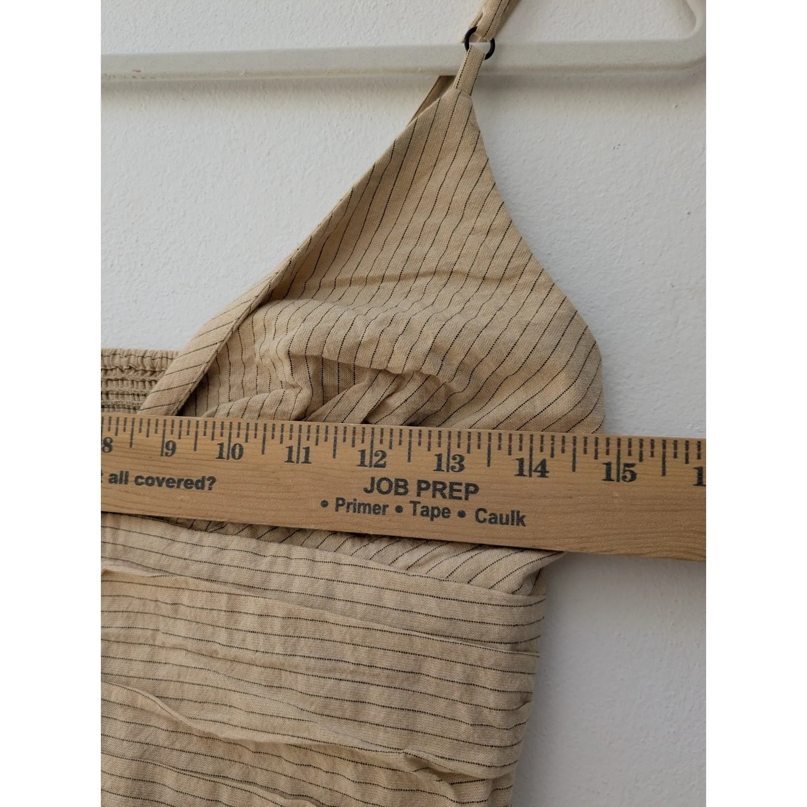 Zara Pinstripe Crop Top V Neck Keyhole Cutout Ruched Smocked Back Cream Size S - Image 5