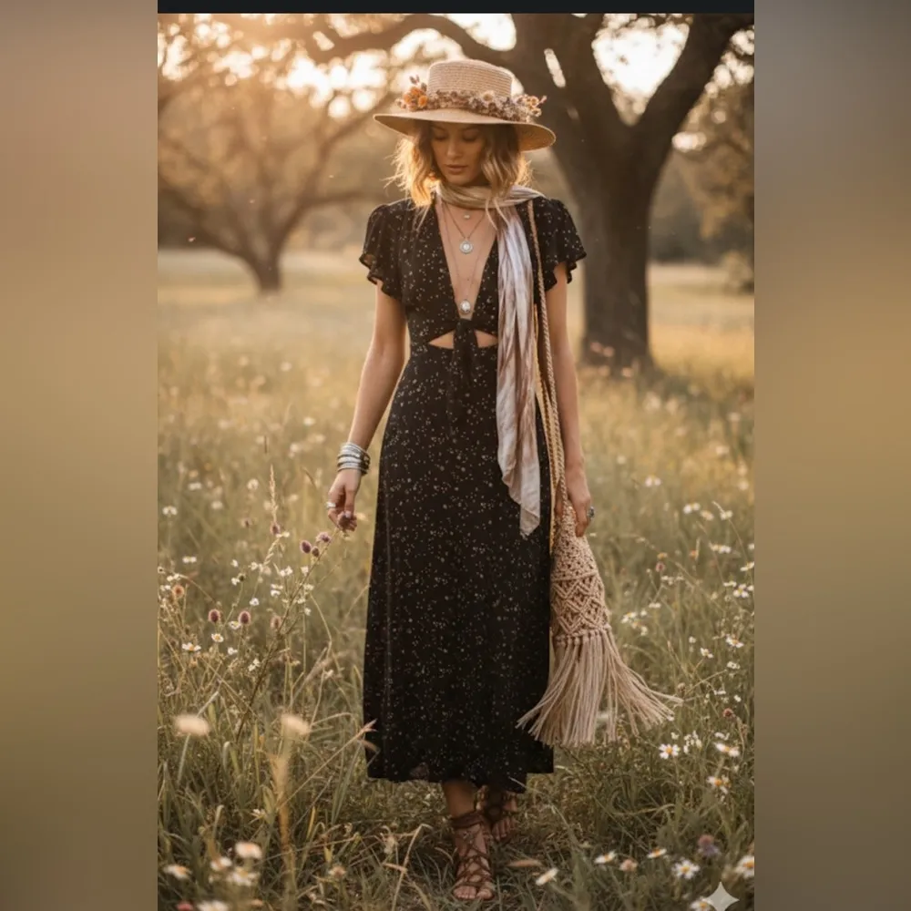 Reformation Orchid Maxi Dress Black Galactic Plunging V Neck
Wrap Size 2 - Image 2