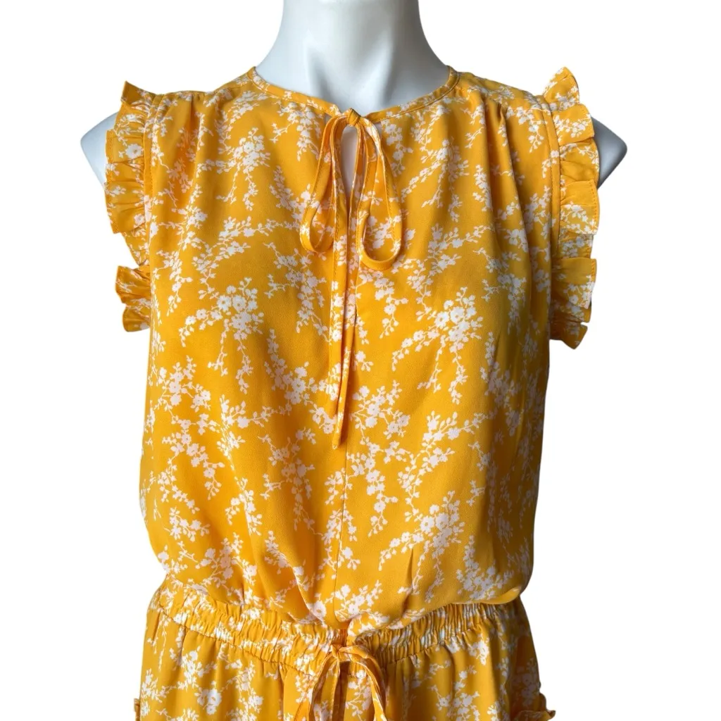 NWT, Pinch Tiered Ruffle Floral Blouse Cap Sleeve Elastic Waist, Sz M Yellow Size M - Image 10