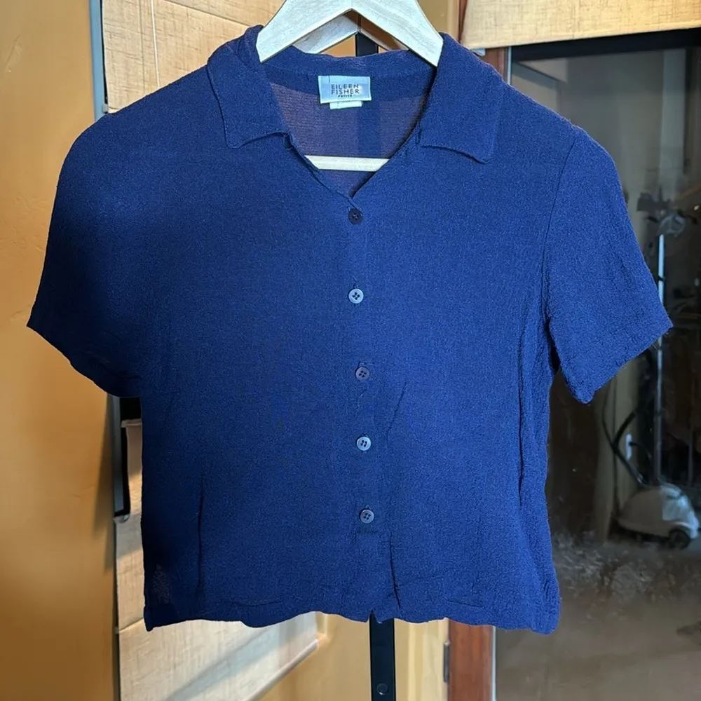 Eileen Fisher Petite Navy Blue Button Down Top Size Petite Small - Image 2
