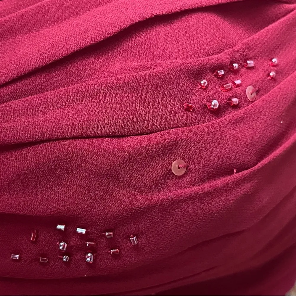 Bill Levkoff Red Strapless Pleated Formal Gown Size 12 Bridesmaid Prom Dress - Image 9