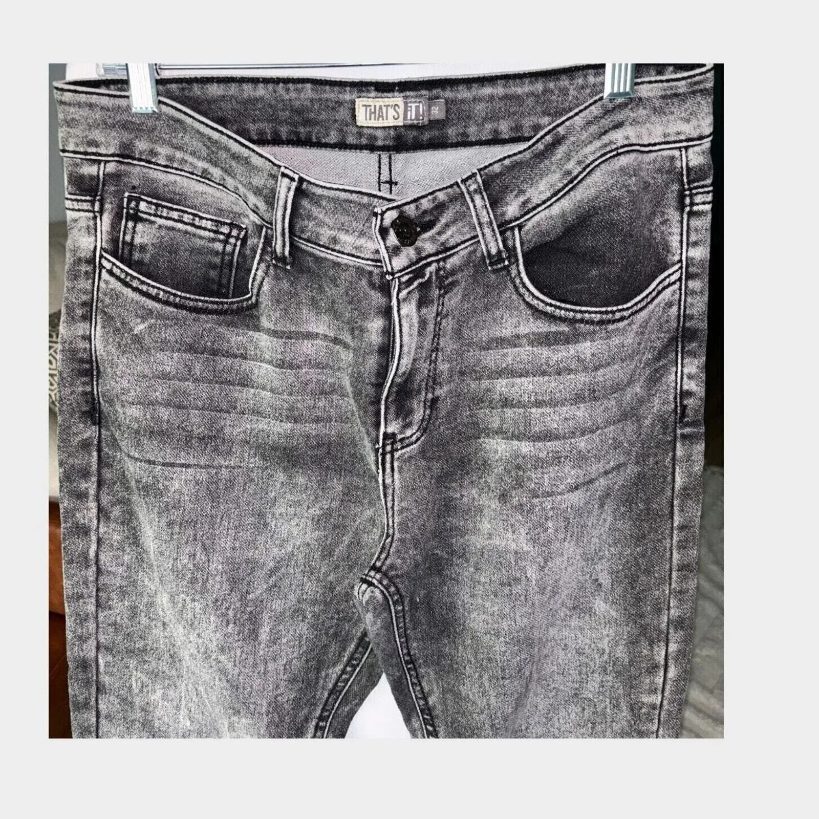 That's‎ It Jeans Womens Sz 32 Stretch Black Wash Denim Skinny Leg Grungy - Image 3