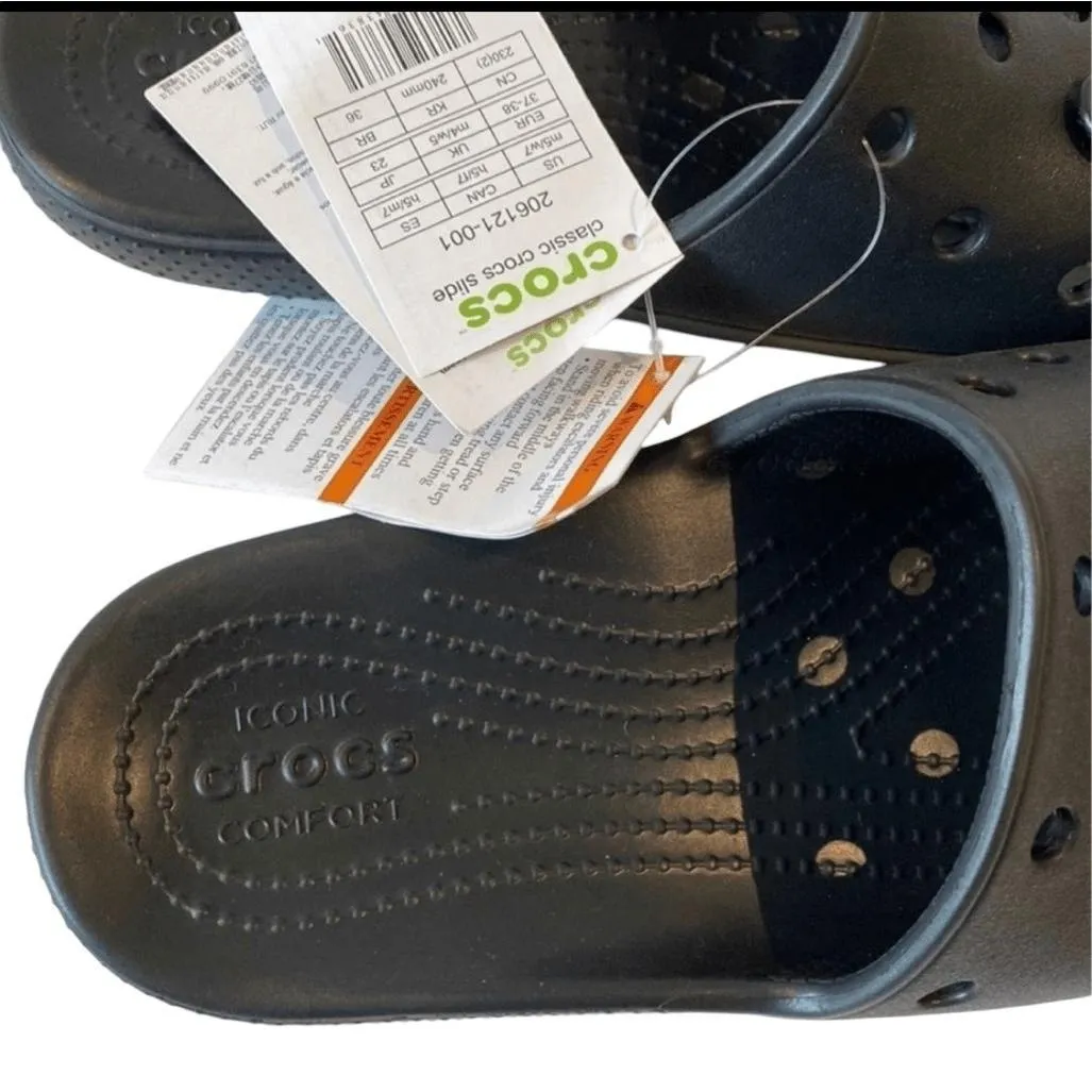 NWT Crocs Classic Slide Unisex M5 W7 Black Iconic Comfort Lightweight - Image 4