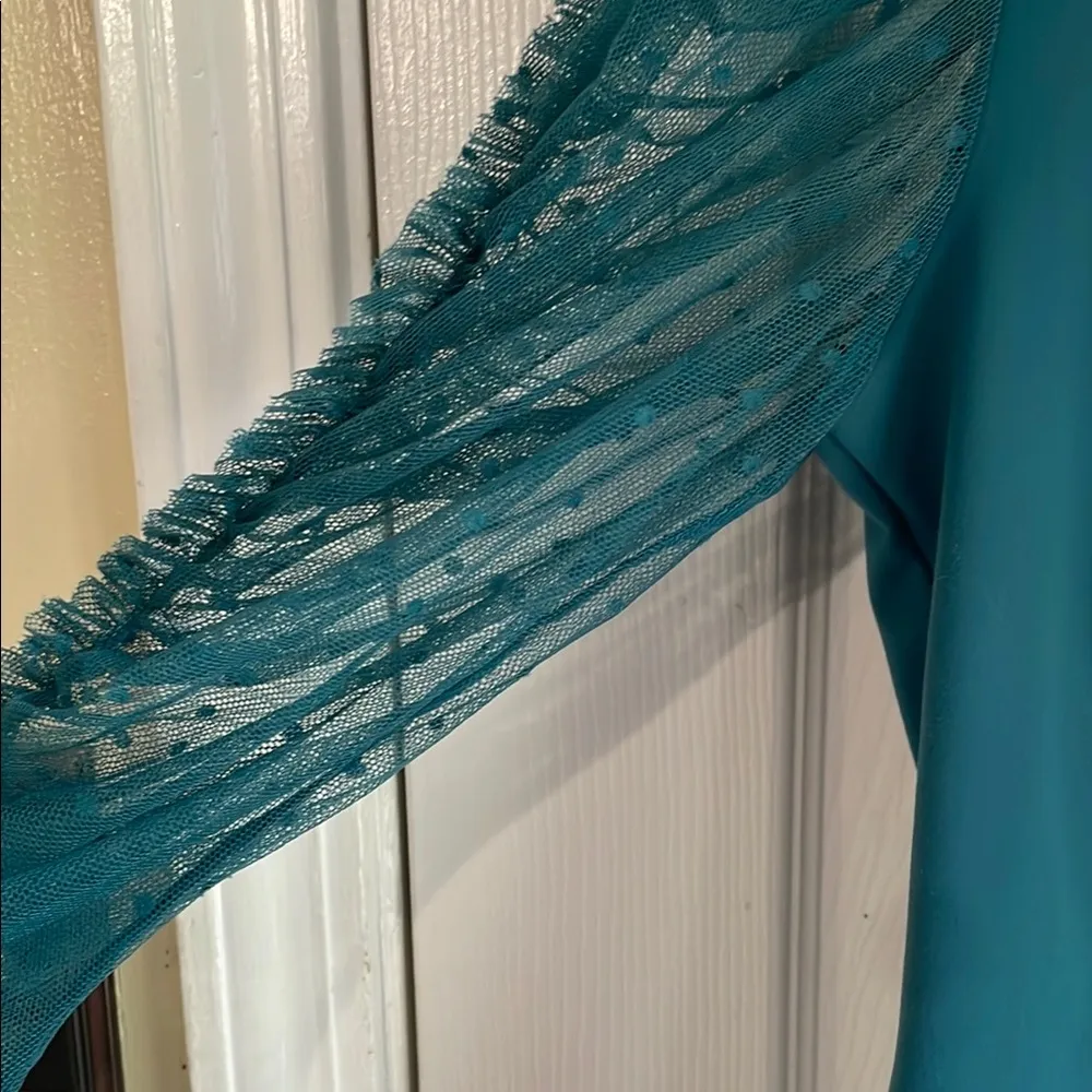 Free People Blue Ruffled Mesh Sleeve Blouse - Image 4