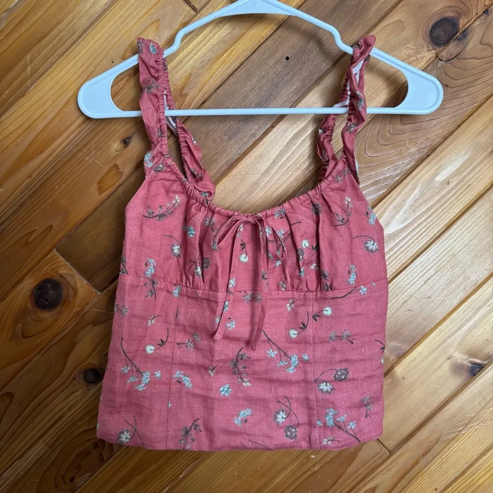 Floral Ruffle Linen Trim Top in Pink Size XS - Image 2