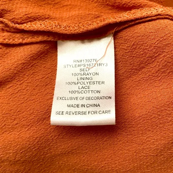 Pale Sky Elegant Orange (Burnt Sienna) Blouse with Lace Trim - Image 8