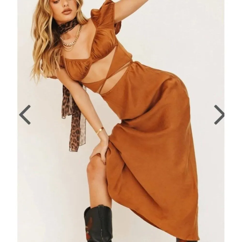 Verge Girl Cut Out Silk Maxi Dress in Copper - Image 2